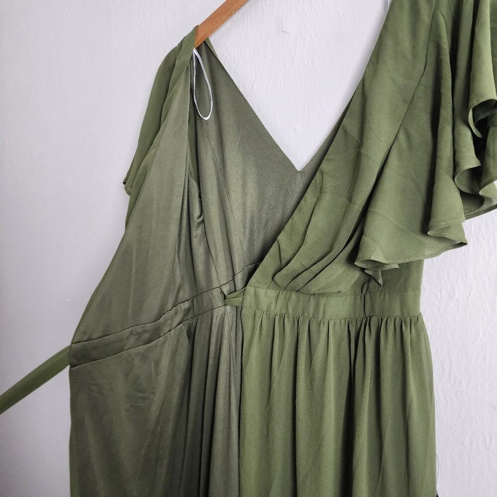 Lulus Convincing Grace Green Flutter Sleeve Wrap Maxi Dress Small Wedding Guest - Picture 5 of 10